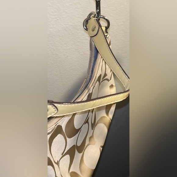 Coach Signature Yellow Stripe Canvas Leather Strap Handbag F19218 - Picture 9 of 14